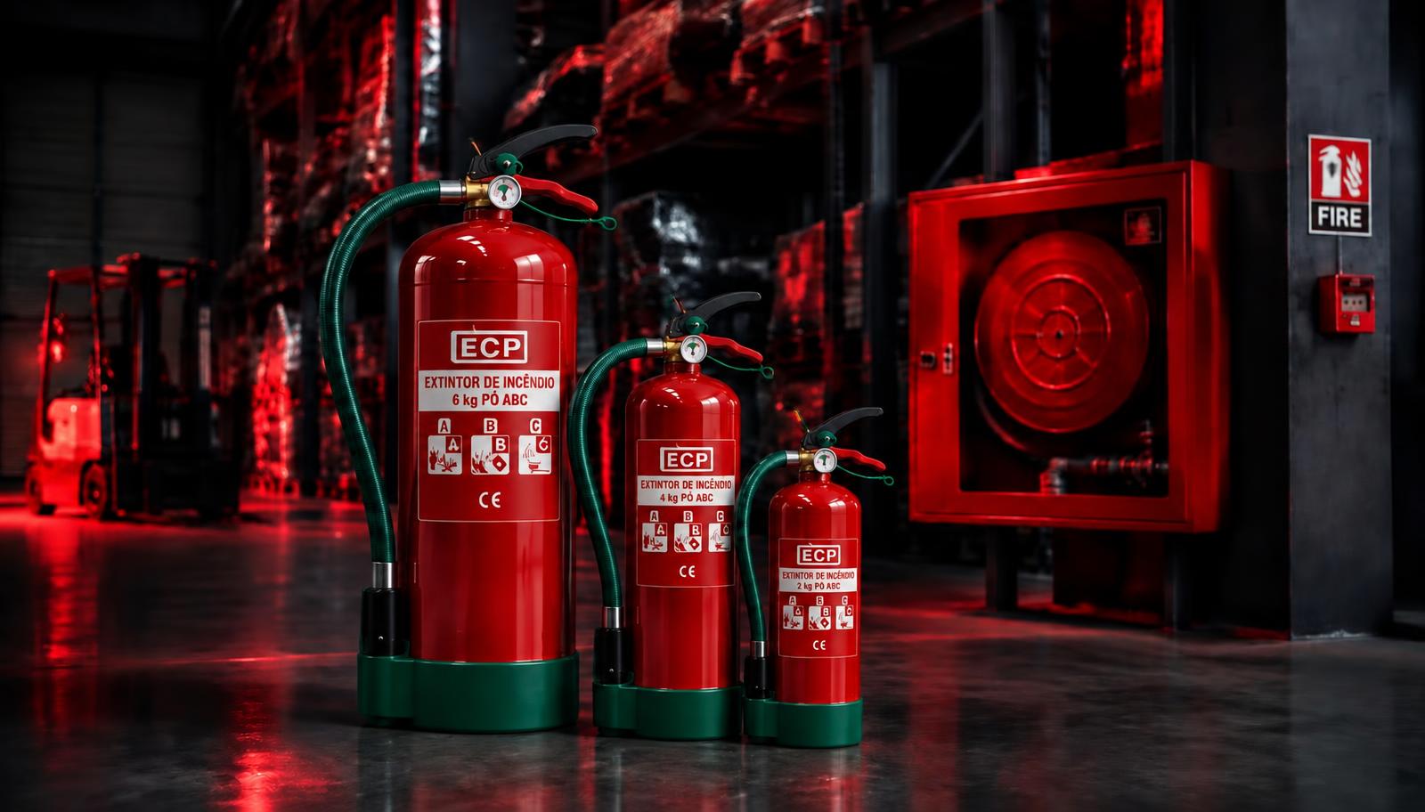 Extintores e carretel de incêndio